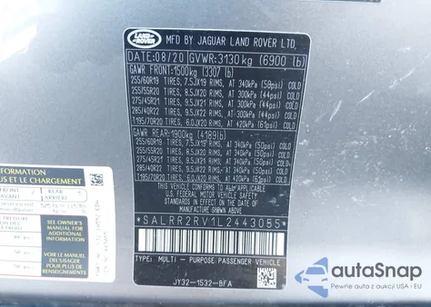 2020 Land Rover Discovery Hse из США, поврежденный, VIN SALRR2RV1L2443055